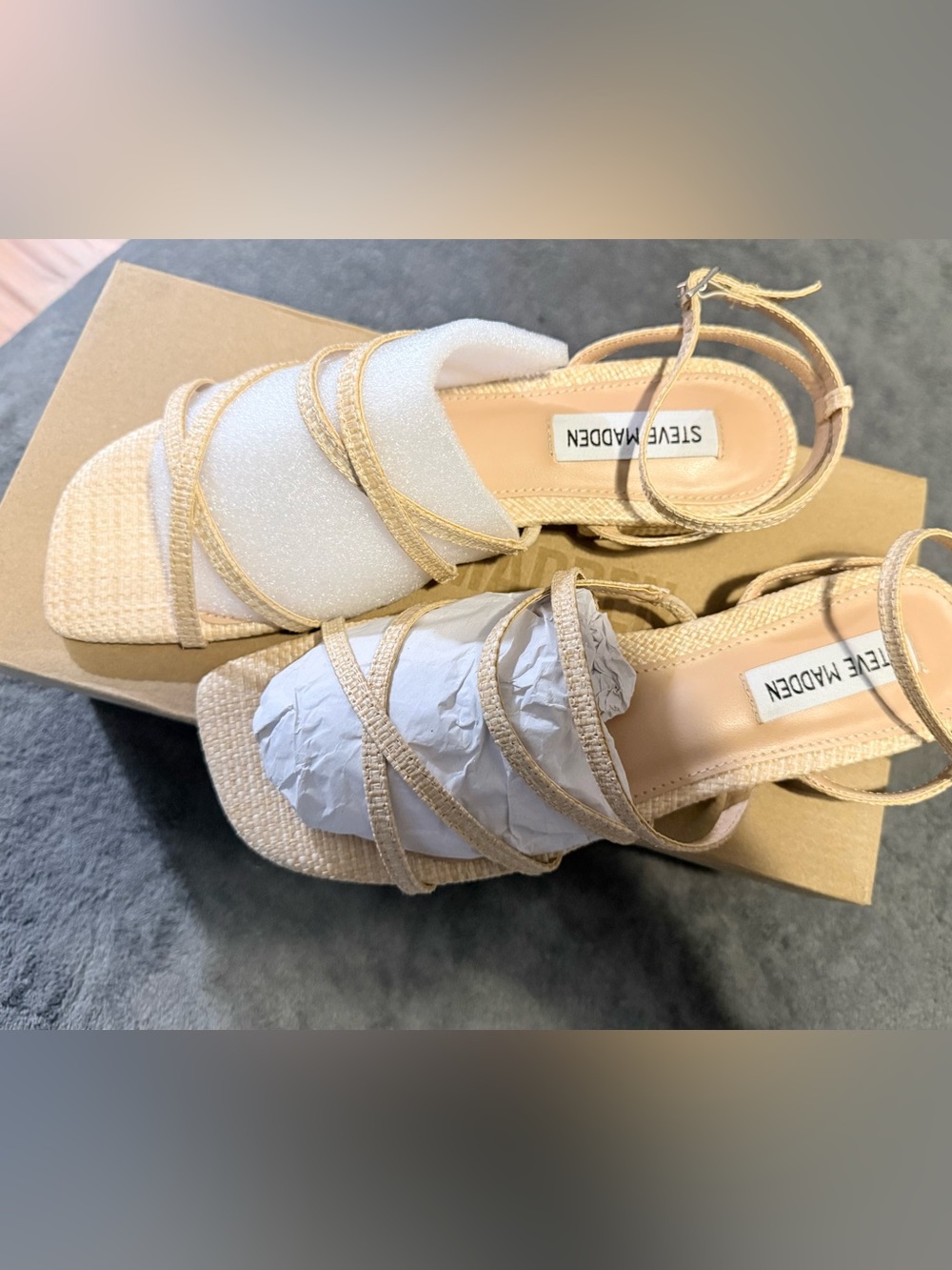 Steve Madden Nude Beige Braided Strappy Heeled Sandals